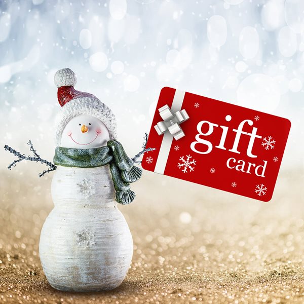 Snowman holding gift card