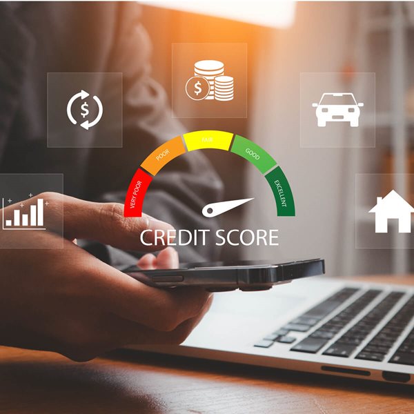 Credit Score with mobile phone and keyboard