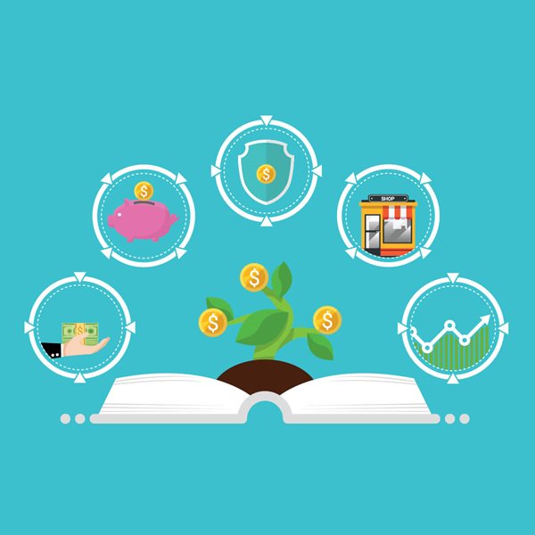 Financial Literacy Image on Blue Background